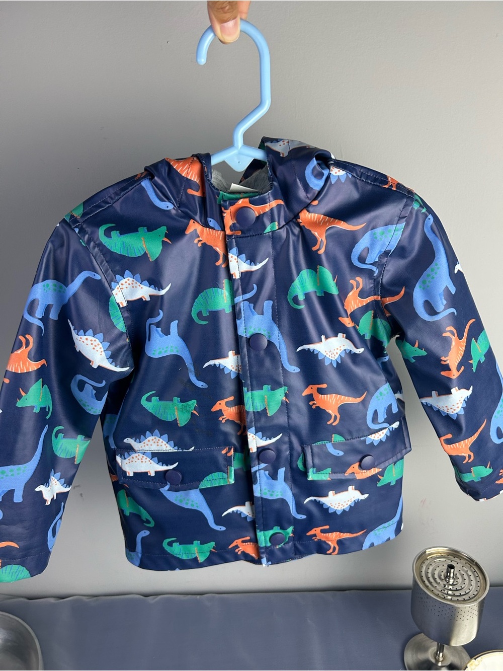Little Me Dinosaur Print Rain Coat Jacket 18M BLUE Hooded Zip